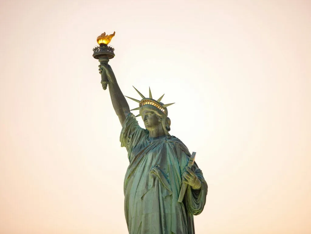 The statue of liberty with torch held high
