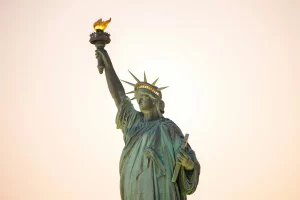 The statue of liberty with torch held high